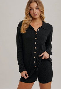 Button Down Ribbed Lounge Set