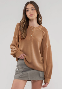 Relaxed Rib Knit Henley Top