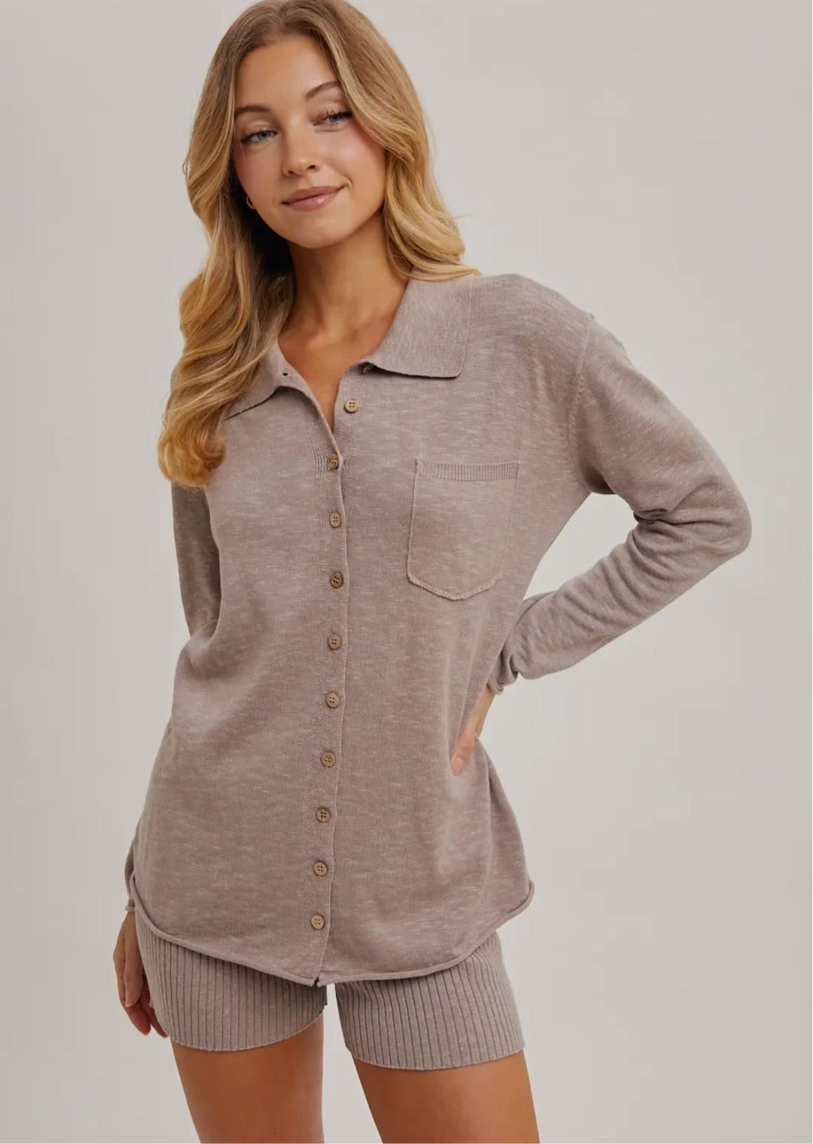 Button Down Ribbed Lounge Set