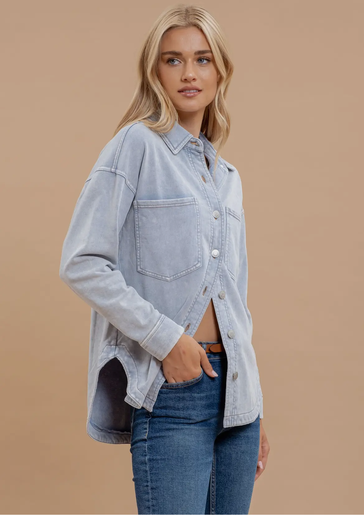 Washed Chambray Collared Shacket