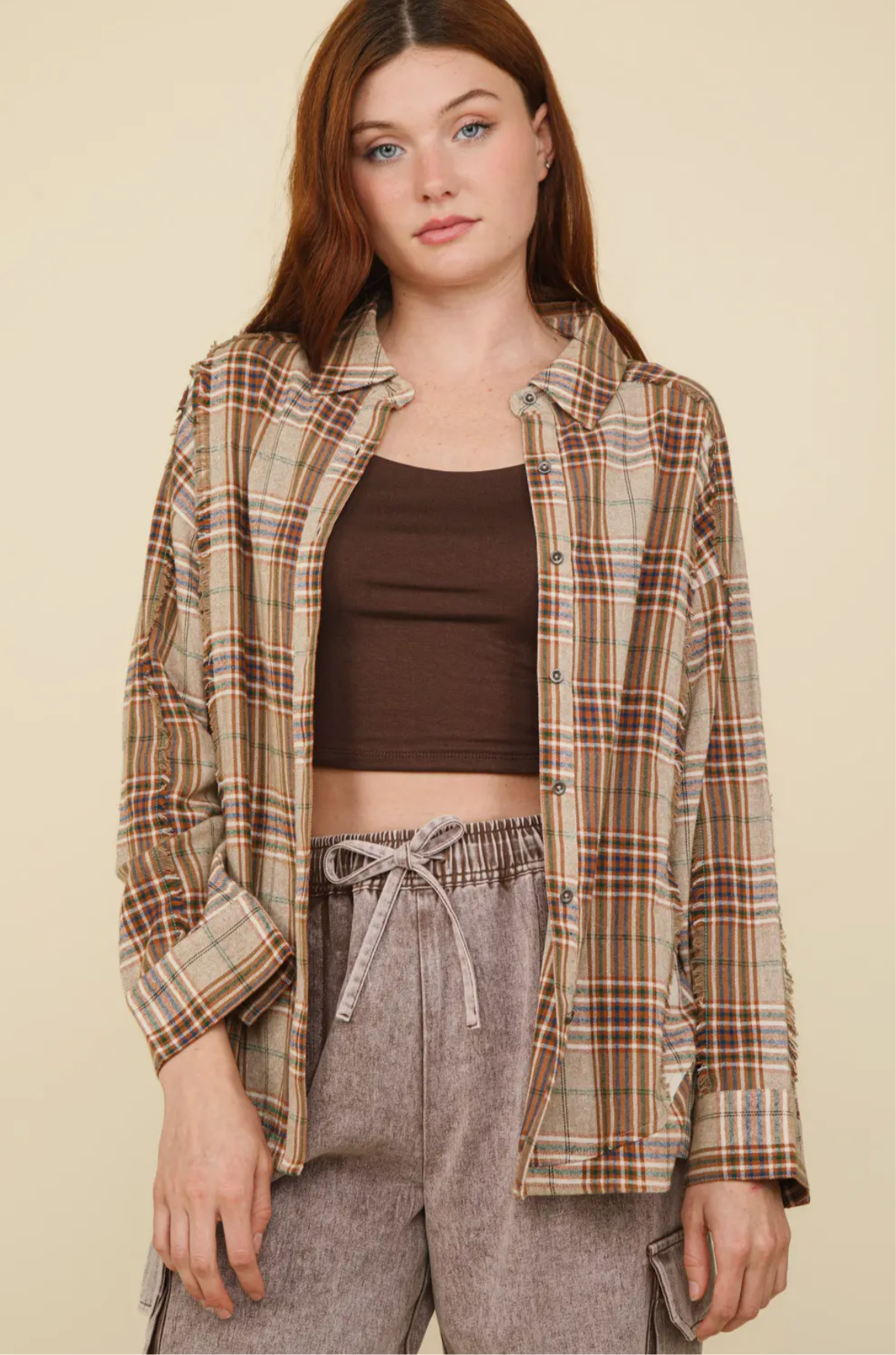 Curvy Detailed Plaid Button Up