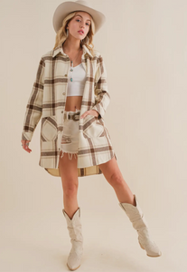 Plaid Snap Up Long Jacket