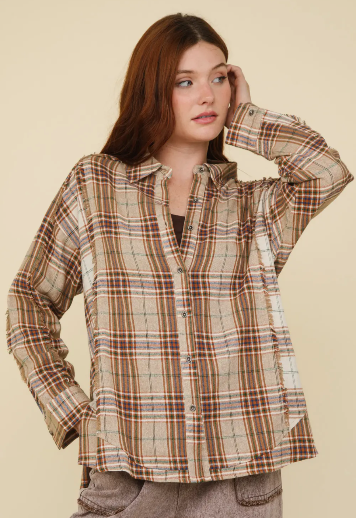 Curvy Detailed Plaid Button Up