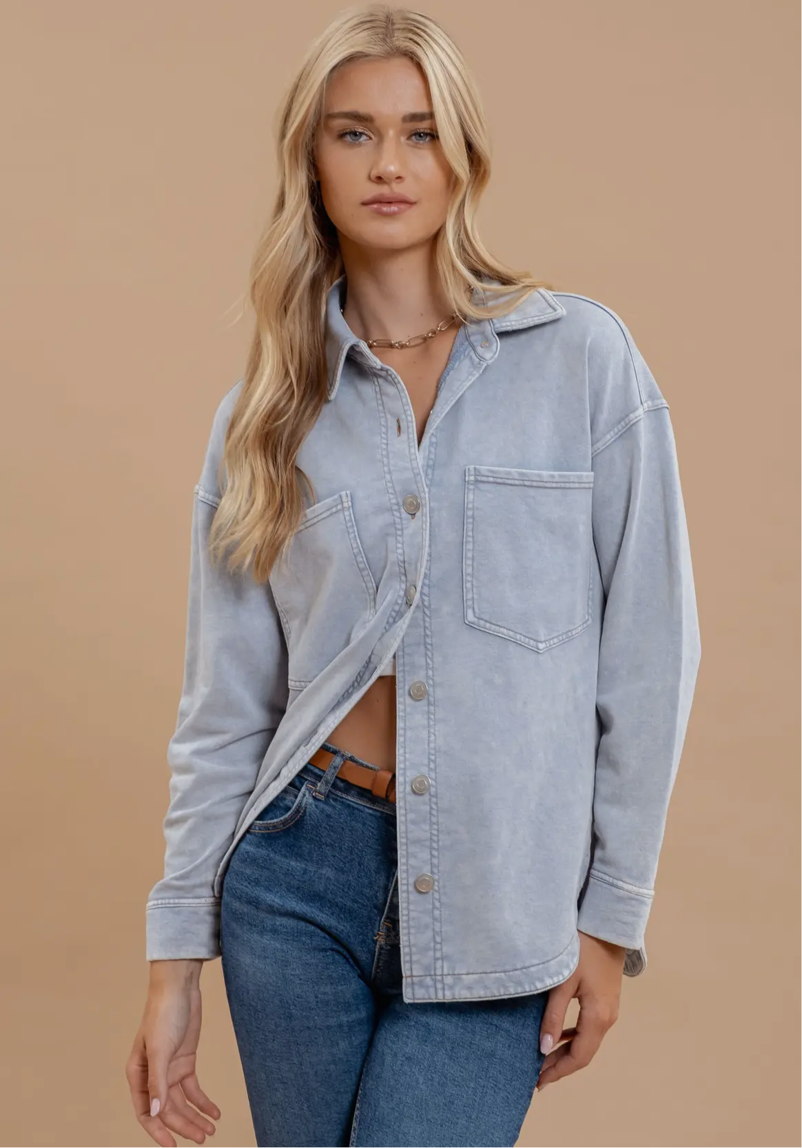 Washed Chambray Collared Shacket