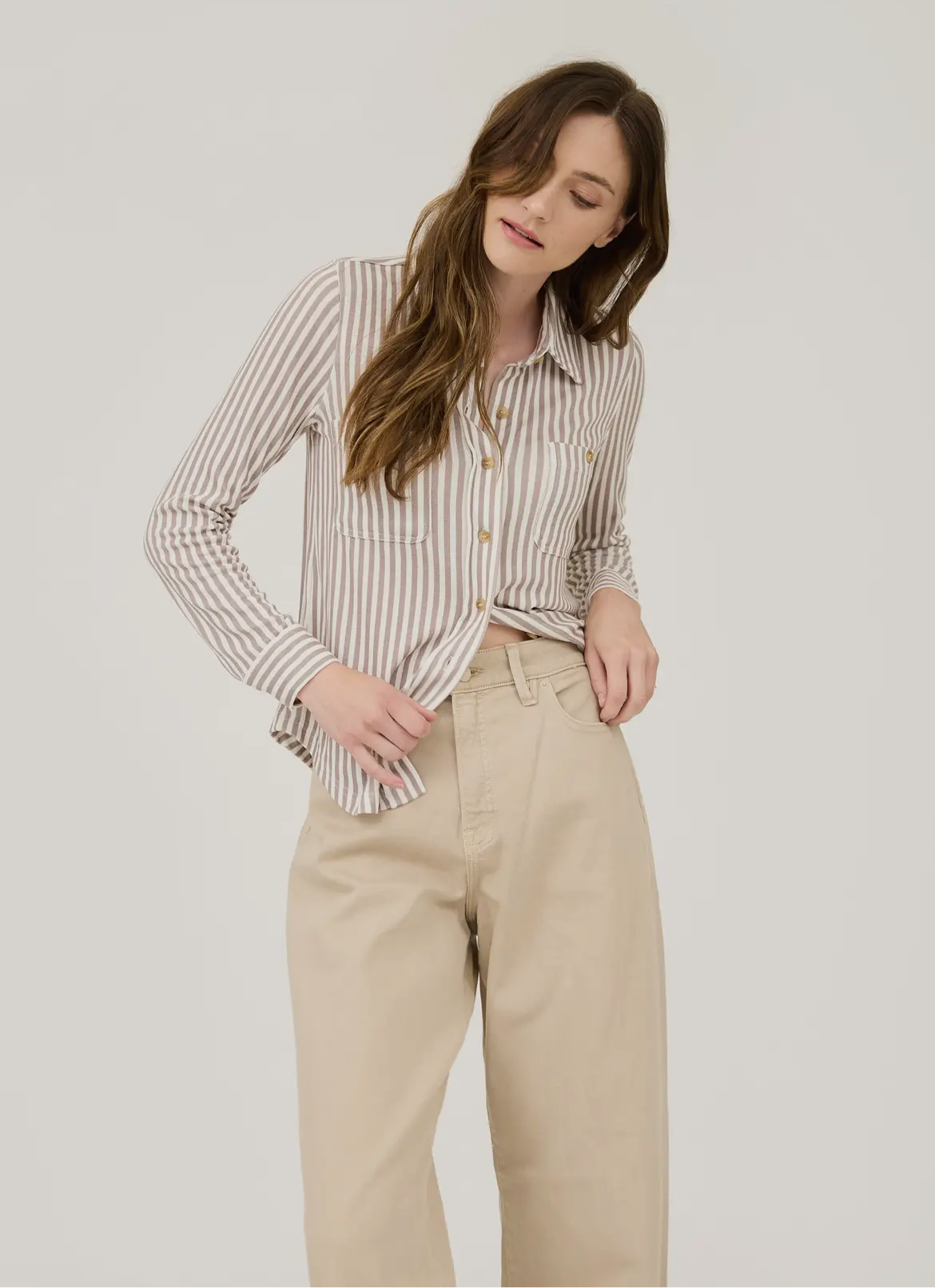 Curvy Striped Long Sleeve Button Down