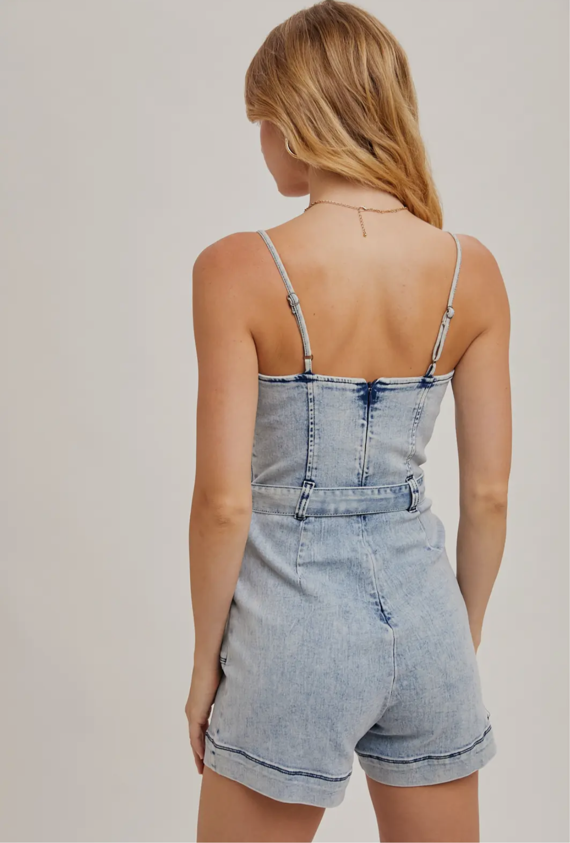 Belted Denim Romper