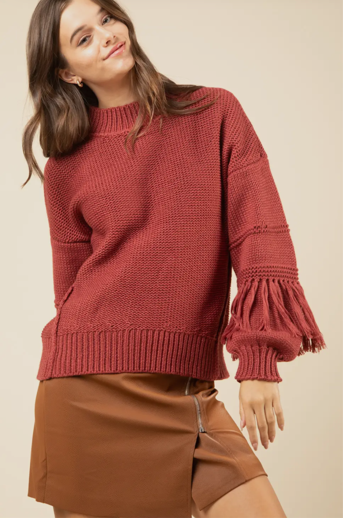 Curvy Fringe Knit Sweater