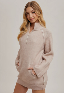 Half Zip Ribbed Knit Sweater