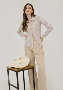 Curvy Striped Long Sleeve Button Down