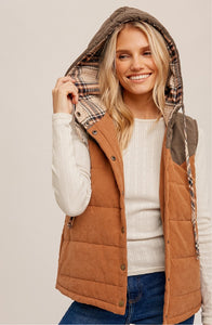 Puff Plaid Hoodie Vest